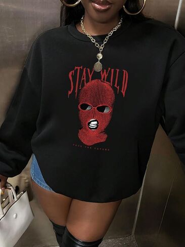 Floerns Women's Letter Print Long Sleeve Pullovers Drop Shoulder Sweatshirt Top in Saudi Arabia