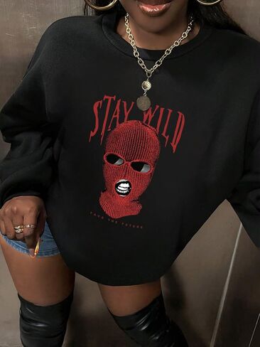 Floerns Women's Letter Print Long Sleeve Pullovers Drop Shoulder Sweatshirt Top in Saudi Arabia