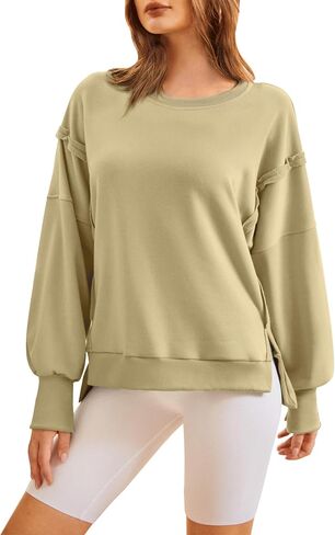 Women's Oversized Sweatshirt Pullover Top Slit Slouchy Crew Neck Long Sleeve Casual Fall Clothes Preppy Sweatshirt in Saudi Arabia