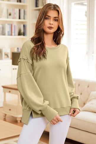 Women's Oversized Sweatshirt Pullover Top Slit Slouchy Crew Neck Long Sleeve Casual Fall Clothes Preppy Sweatshirt in Saudi Arabia