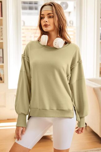 Women's Oversized Sweatshirt Pullover Top Slit Slouchy Crew Neck Long Sleeve Casual Fall Clothes Preppy Sweatshirt in Saudi Arabia