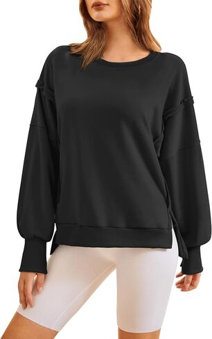 Women's Oversized Sweatshirt Pullover Top Slit Slouchy Crew Neck Long Sleeve Casual Fall Clothes Preppy Sweatshirt in Saudi Arabia