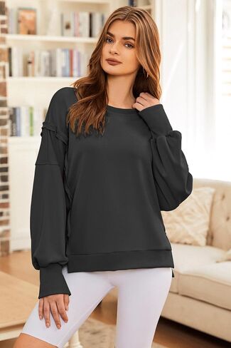 Women's Oversized Sweatshirt Pullover Top Slit Slouchy Crew Neck Long Sleeve Casual Fall Clothes Preppy Sweatshirt in Saudi Arabia