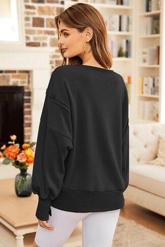 Women's Oversized Sweatshirt Pullover Top Slit Slouchy Crew Neck Long Sleeve Casual Fall Clothes Preppy Sweatshirt in Saudi Arabia