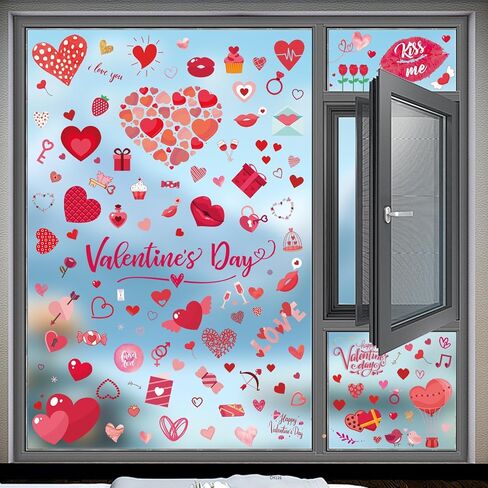 Valentines Day Window Clings for Glass, 9 Sheets Valentine's Day Double-Sided Window Cling Stickers for Office Decorations, Valentine Red Pink Gnome Clings Decals for Indoor Home Shop Kitchen Decor in Kuwait