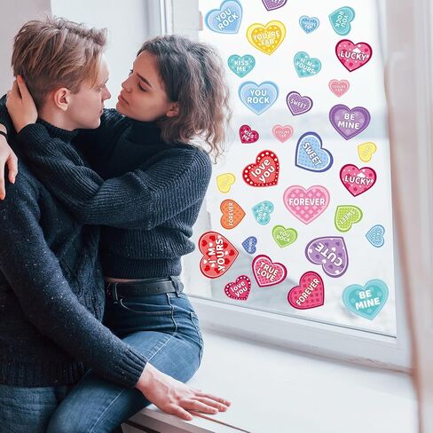 Valentines Day Window Clings for Glass, 9 Sheets Valentine's Day Double-Sided Window Cling Stickers for Office Decorations, Valentine Red Pink Gnome Clings Decals for Indoor Home Shop Kitchen Decor in Saudi Arabia
