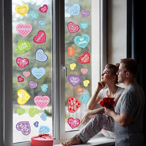 Valentines Day Window Clings for Glass, 9 Sheets Valentine's Day Double-Sided Window Cling Stickers for Office Decorations, Valentine Red Pink Gnome Clings Decals for Indoor Home Shop Kitchen Decor in Saudi Arabia