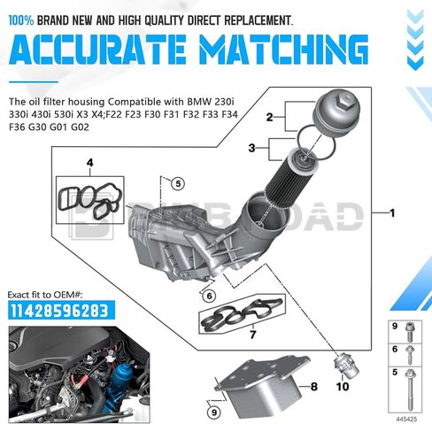 Engine Oil Cooler Filter Housing 11428596283 Compatible with BMW 230i 330i 430i 530i X3 X4 F22 F30 G30 G01 G02 in Kuwait
