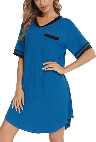 Vlazom Women's Sleep Shirt Short Sleeve Night Shirts V Neck Nightdress Sleepwear S-XXL in Saudi Arabia