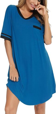 Vlazom Women's Sleep Shirt Short Sleeve Night Shirts V Neck Nightdress Sleepwear S-XXL in Saudi Arabia