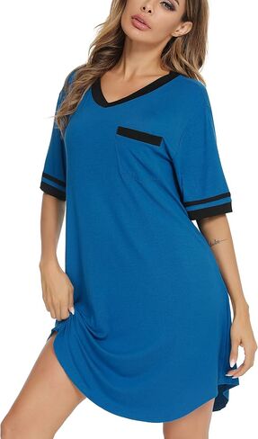 Vlazom Women's Sleep Shirt Short Sleeve Night Shirts V Neck Nightdress Sleepwear S-XXL in Saudi Arabia