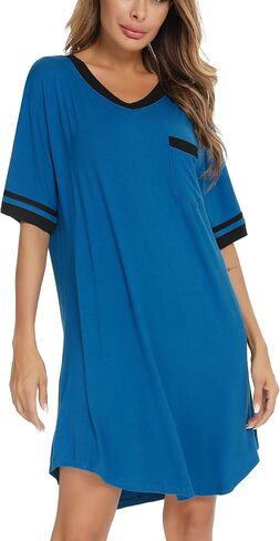 Vlazom Women's Sleep Shirt Short Sleeve Night Shirts V Neck Nightdress Sleepwear S-XXL in Saudi Arabia