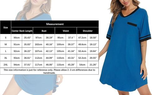 Vlazom Women's Sleep Shirt Short Sleeve Night Shirts V Neck Nightdress Sleepwear S-XXL in Saudi Arabia