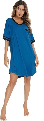 Vlazom Women's Sleep Shirt Short Sleeve Night Shirts V Neck Nightdress Sleepwear S-XXL in Saudi Arabia