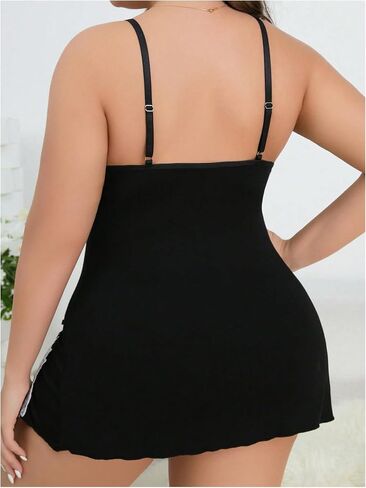 Women's Plus Size Lace Split Lit Thigh Nightgown Spaghetti Strap Deep V Neck Bowknot Sleep Dress in Saudi Arabia