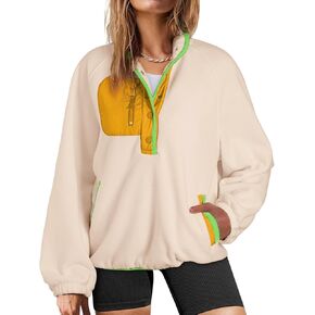 Yimoon Womens Lightweight Fleece Sweatshirt Sherpa Pullover Jacket Plus Size Color Block Fall Winter Outwear with Pockets