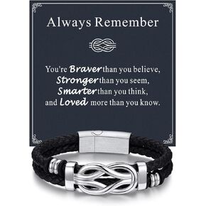 Bandmax Infinity Love Knot Bracelet for Men Braid Leather Cuff Bracelet Gifts for Man Husband Son Grandson