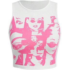 SOLY HUX Women's Y2k Tops Graphic Sleeveless Round Neck Summer Crop Tank Top