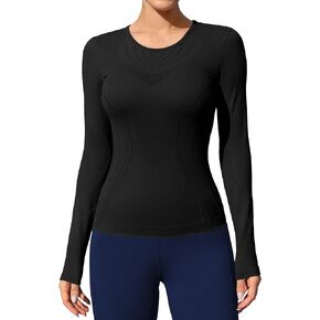 ATTRACO Seamless Workout Shirts for Women Long Sleeve Compression Shirts Slim Fit Athletic Yoga Tops