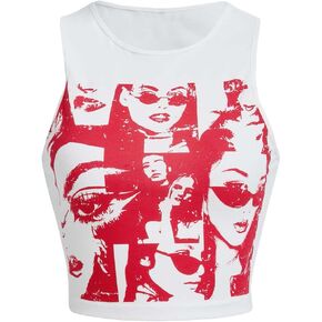 SOLY HUX Women's Y2k Tops Graphic Sleeveless Round Neck Summer Crop Tank Top in Kuwait