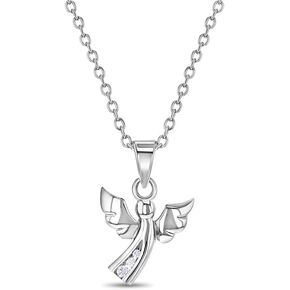 925 Sterling Silver Girl's Clear Cubic Zirconia Guardian Angel Pendant Necklace - Religious Bright CZ Angel Charm Necklaces for Children & Preteens - Shiny & Elegant Protection Jewelry for Young Girls