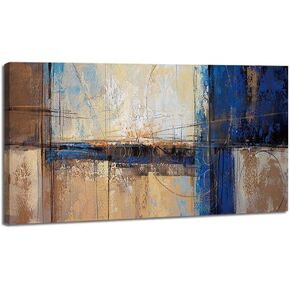 Pogusmavi كبير مجردة قماش جدار الفن ديكور لغرفة المعيشة مكتب البني الأزرق تحت عنوان صورة يطبع عمل فني كبير غرفة نوم المنزل الجدار الديكور، 24X48 in Kuwait