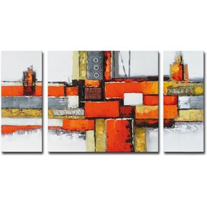 Noah Art-Red Abstract Wall Art for Living Room Wall Decor, 100% Handmade Paintings on Canvas, 3 Piece Stretched and Framed Modern Pictures for Rooms Office Home Decor, 24" High X 48" Wide