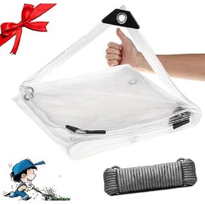 Clear Tarp Waterproof (Increase Grommets+Windproof Rope) 16Mil Thickened Tear Resistant PVC Vinyl Tarpaulin Enclosure for Patio,Porch and Outdoor 3' x 6'(0.9x1.8m)
