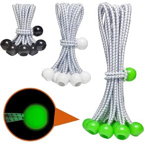 30-Piece Ball Bungee Cords, A Bungee Cord with a Ball Comes in Three Sizes: 4 "6" 9", UV Resistant, Antioxidant, Secure Tie Down. (30, Black, White, Green)