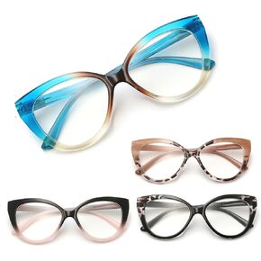 4PC Cat Eye Reading Glasses for Women,Blue Light Flexible Spring Hinges.Anti-glare Readers Fashion Reading Glasses for Women 2.0