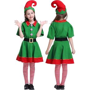 EOZY Christmas Elf Costume for Girls,Christmas Velvet Dress Festive Outfit for Girls