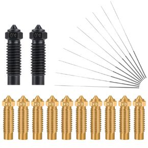 Ideaformer 22Pcs 0.4mm Nozzles Kit Only for Elegoo Neptune 4/Pro,10pcs Brass Nozzles+2pcs Hardened Steel Nozzles+10pcs Nozzle Cleaning Needles 3D Printer Hotend Extruder Accessories for Neptune 4/Pro