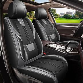 AOMSAZTO Seat Covers Full Set Custom Fit for Hyundai Tucson, Tucson Hybrid 2010-2025: Leather Car Seat Cover Soft Comfortable Durable Breathable Waterproof(5 Seats, Black&Grey)