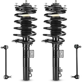 Front Struts w/Coil Spring Shock Absorber Assembly + Sway Bar Links for 1996 1997 1998 1999 2000 2001 2002 2003 2004 2005 2006 2007 Ford Taurus, 1996-2005 Mercury Sable 171615 K8734 K8735 (4pc)