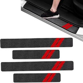 4 PCS Car Door Sill Protection Strip, 15.75" x 2.76" + 23.62" x 2.76" Carbon Fiber Door Pedal Trunk Anti-Collision Decoration, Leather Anti-Scratch Sticker, Universal for Cars (Blue)