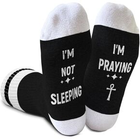 I'm Not Sleeping - Christian Faith Cross Socks Crew Socks, Religious Socks for Adults Teens Prayer, Pastor Gifts