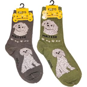 Foozys Unisex Crew Socks Canine Collection Maltese,Fits Shoe Size 4-10