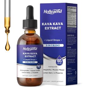 Kava Kava Root Extract Liquid Drops, 5 in 1 Blend with Ashwagandha, Lemon Balm, L-Theanine, Kava Tincture Supplement for Stress Relief, Sleep, Brain Health, 2 Fl Oz