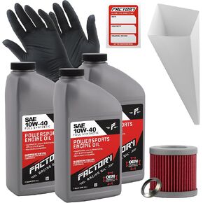 مجموعة تغيير الزيت المتوافقة مع Kawasaki KFX400 KSF400 2003-2006 - تتضمن 3 كوارت من الزيت الاصطناعي الكامل 10W-40، وفلتر واحد، وغسالة سحق واحدة، وقمع واحد، وملصق تغيير الزيت in Kuwait