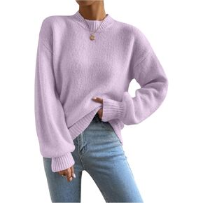 Verdusa Women's Mock Neck Pullover Sweater Long Sleeve Oversized Drop Shoulder Knit Tops