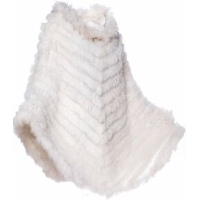 HEIZZI Natural Pullover Knitted Rabbit Fur Poncho With Raccoon Fur
