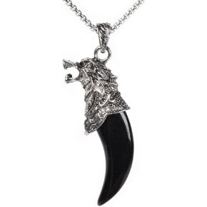 Justinstones Natural Gemstone Wolf Animal Pendant Necklace Retro Wolf Tooth Jewelry Necklace Gift 22 inch in Kuwait