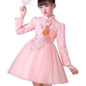 Face Dream Girls Chinese Cheongsam Tutu Dresses Retro Embroidery Princess Dresses 3-12T