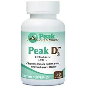 Peak Pure & Natural Peak D3 - Calciferol Vitamin D3 5,000 IU - Immune Support - Support Heart Health - Boost Energy - Daily Vitamin for Adults | 30 Capsules