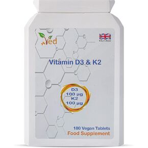 VED Vitamin D3 K2| 1000 IU Vitamin D3 & 100 mcg Vitamin K2| Max Strength 2 in 1 Immune Support | Vegan, Gluten| 180 Vegan Tablets|6 Month Supply