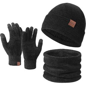 Cierto Winter Knit Beanie Hat Gloves Set for Men Women, Neck Warmer Scarf and Touch Screen Gloves