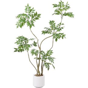 Artificial Sumac Tree,4ft（1pack） Tall Fake Plants Artificial Mahonia fortunei Plants for Indoor, Fake Trees for Office Home Living Room Floor Patio Greening Porch Decor
