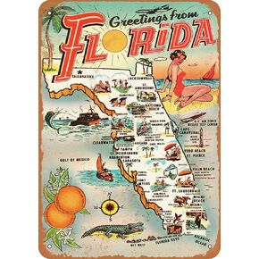 Vintage Retro Collectible tin Sign - 1954 Greetings from Florida -Wall Decoration 12x8 inch Poster Home bar Restaurant Garage Cafe Art Metal Sign Gift