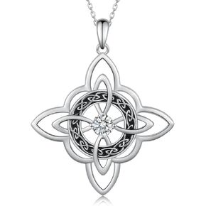 Witches Knot Necklace 925 Sterling Silver Witch Celtic Knot Pendant Necklace Good Luck Irish Pagan Wiccan Jewelry Gift for Women