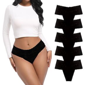 High Wasit Cotton Thongs For Women Plus Size Breathable Seamless Panties Retro Lace Underwear Pack 5 Size S to 4XL